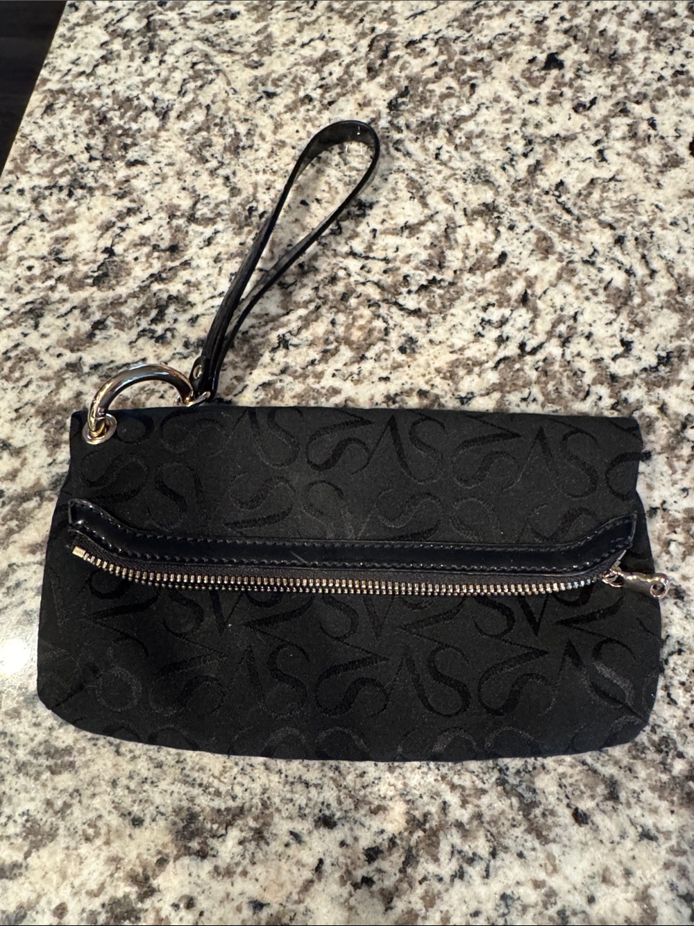 Black Wristlet Clutch with Subtle Monogram